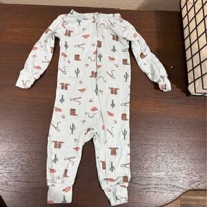 Modern Moments  Boy Girl Western Cowboy Boots Cactus Print Footed Pajamas 12M